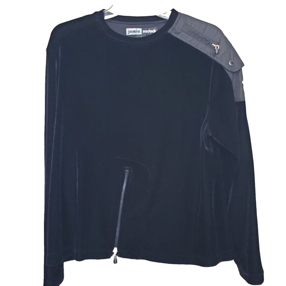 Jamie Sadock Black Velvet Long Sleeve Top with Zipper Detail Size Large - Picture 1 of 8